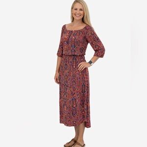 Everly Paisley Print Off-the-Shoulder Boho Midi Peasant Dress EUC Size Medium